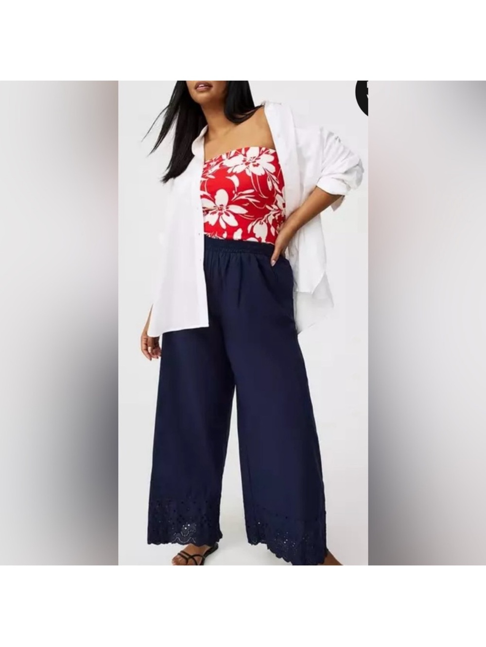 torrid Navy Eyelet Scallop-Hem Wide Crop pants 3X